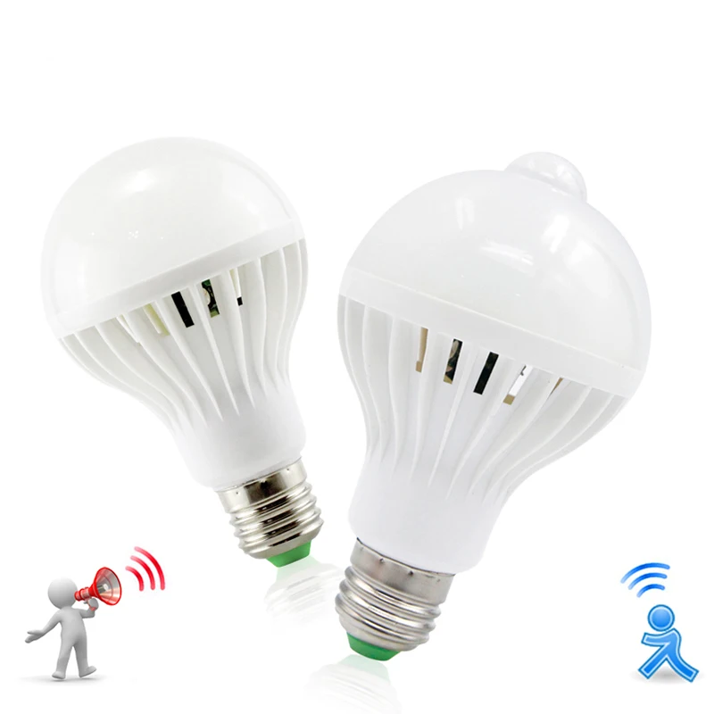 Светодиодная лампа с ИК датчиком движения/звука + светильник E27 3 Вт 5 7 9 12