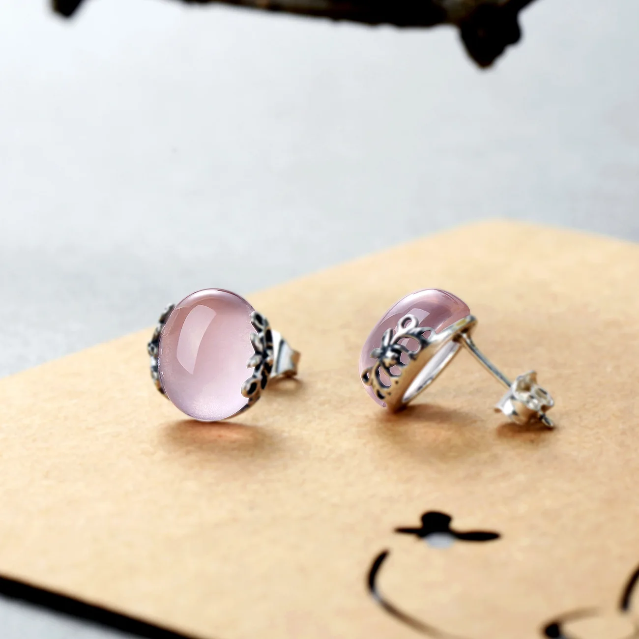 Vinregem Vintage 925 Sterling Silver Oval Natural Rose Quartz Gemstone Earrings Ear Studs Wedding Fine Jewelry Drop Shipping | Украшения и