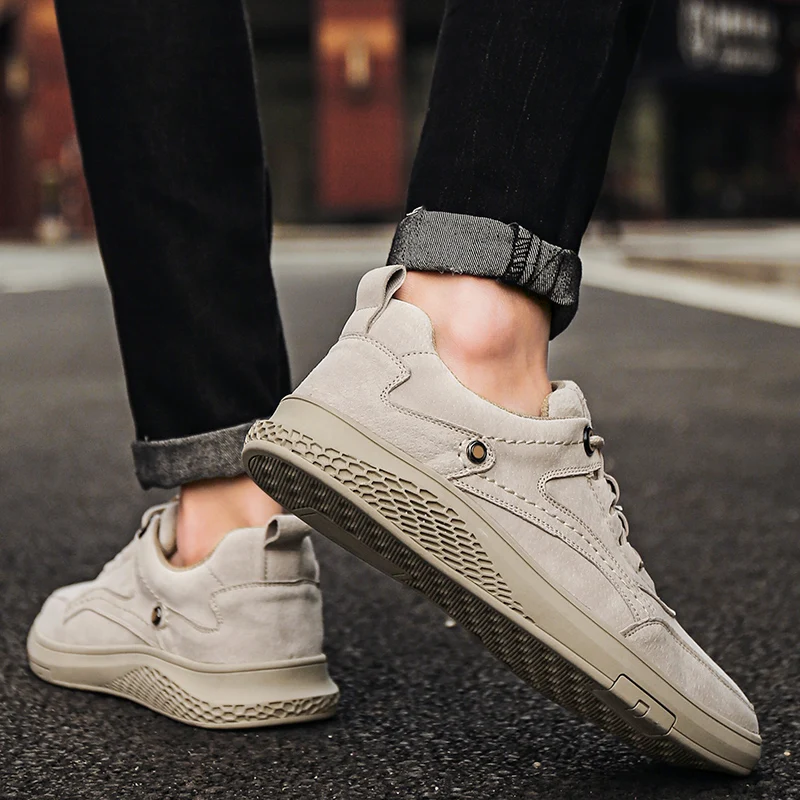 Кроссовки мужские из коровьей замши дышащие на плоской подошве шнуровке удобная