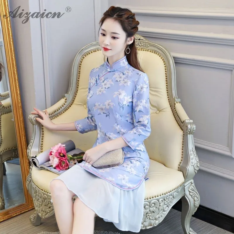 Высококлассное жаккардовое переплетение Cheongsam китайское модное китайское традиционное платье Qi Pao Восточный стиль платья с вышивкой Qipao зима