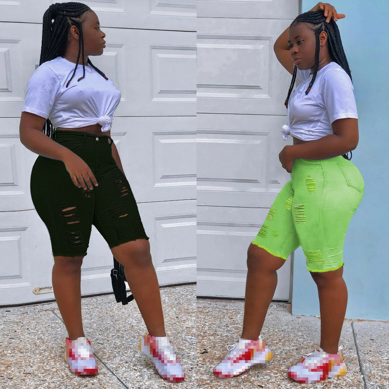 Шорты женские рваные до колен пикантные модные облегающие джинсовые штаны с