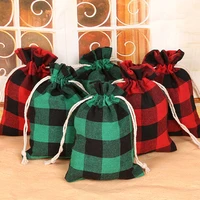24pcs christmas checked countdown burlap hanging advent calendars drawstring gift bags candy biscuit sacks present gift wrap