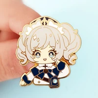 genshin impacts barbara gunnhildr hard enamel pin kawaii cute doll curls girl brooch cartoon anime game fans badge jewelry gift