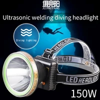 high power 150w led diving headlight outdoor swimming fishing ipx8 waterproof headlight high lumen rechargeable headlight