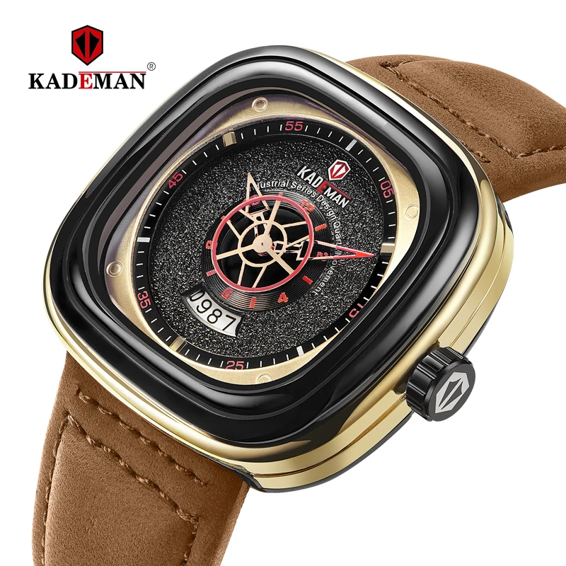 

9030 KADEMAN новые мужские часы квадратные модные спортивные часы 3TAM повседневные кожаные Наручные часы деловые повседневные кварцевые часы Relogio Masculino