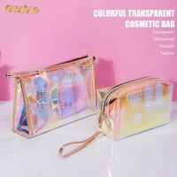 dazzling color cosmetic bag women clear waterproof pu wash bag tote make up bag large capacity toiletry storage portable travel