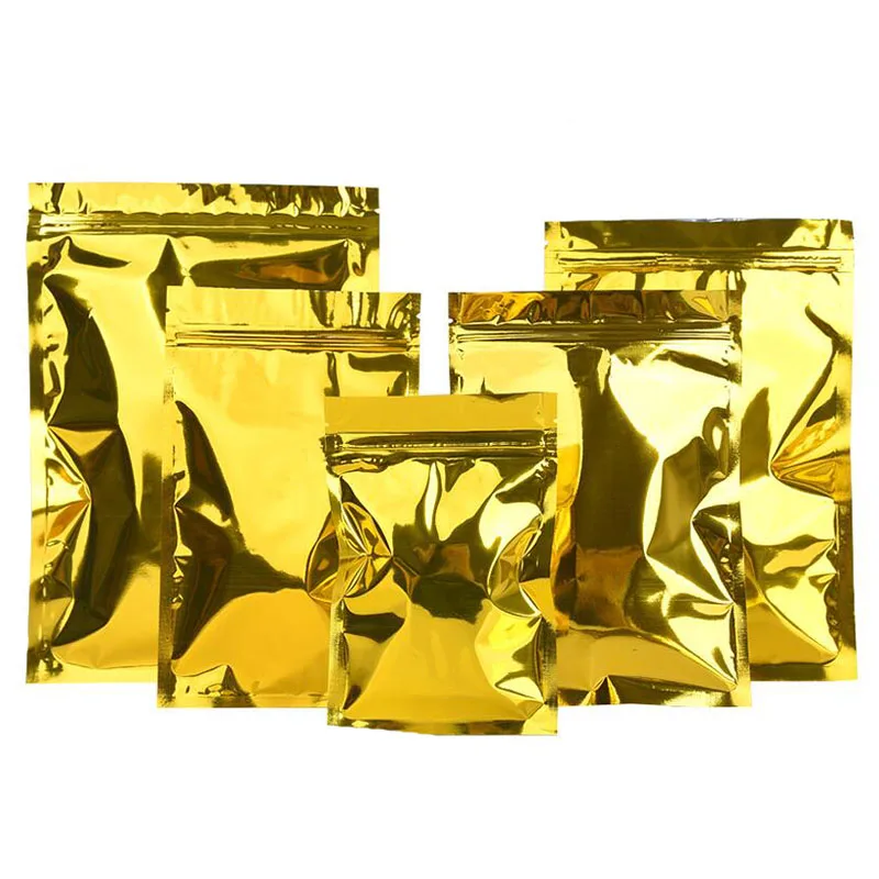 100 шт. Золотой пакет с замком молнией перезаряжаемая алюминиевая фольга из