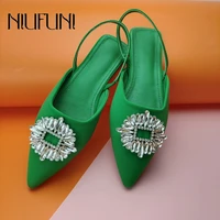 rhinestone square buckle flats womens sandals pointed elastic slip on slides summer fashion sexy sandals women shoes slippers