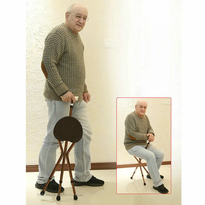 The Elder's Stool Walking Seat Have 440LBS Capacity, Foldable Walker Cane with Thick Aluminum Alloy Frame, Outdoor Chair