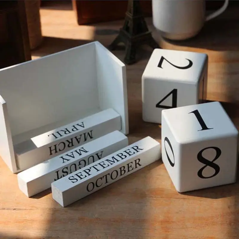Vintage Wooden Perpetual Calendar Eternal Blocks Month Date Display Desktop Accessories Photography Props Home Office Decoration |