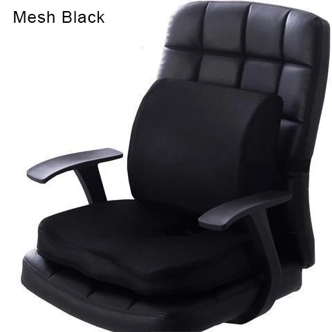 Mesh Black 2 шт. ортопедические пены памяти Автомобильное сиденье Подушка задняя подушка набор медленный отскок для офисного стула поддержка талии копчик облегчение боли - Цвет: Mesh Black