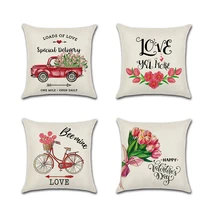 new valentines day pillowcase red lovers romantic truck bike flower linen digital printing pink throw pillow cover