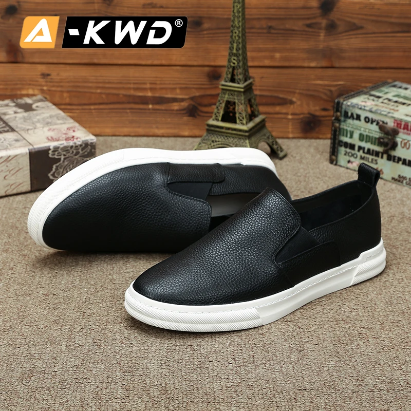 Мужские кожаные кроссовки натуральная кожа без шнуровки повседневные лоферы