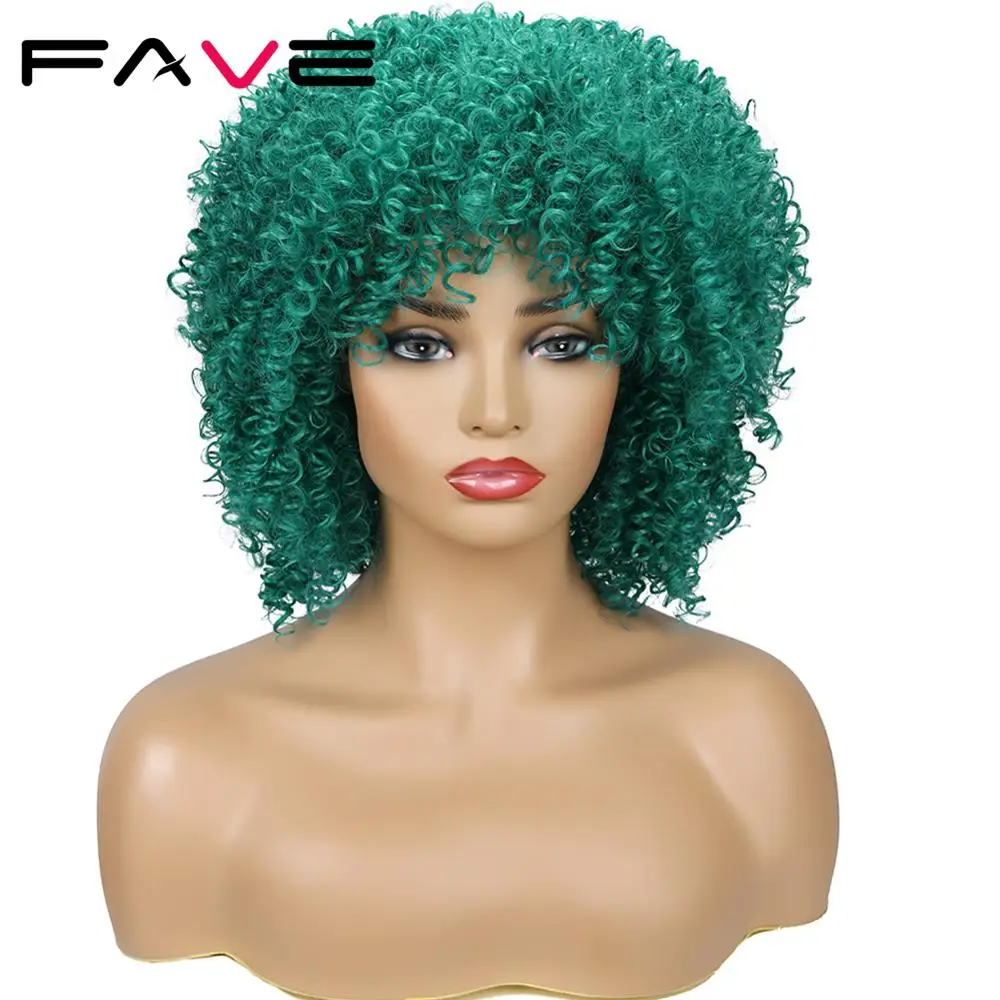 Парики FAVE афро кудрявые зеленые и синие из синтетических волос короткие парики