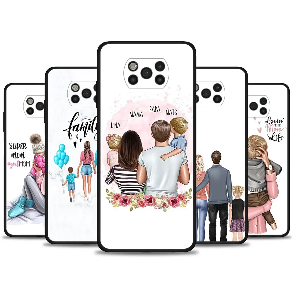 

Case For Xiaomi Poco X3 NFC F3 GT M3 pro F1 for Mi Civi 10T 9T Note 10 10Lite 10T 11T Pro Super Mother Brown Little Girl Family