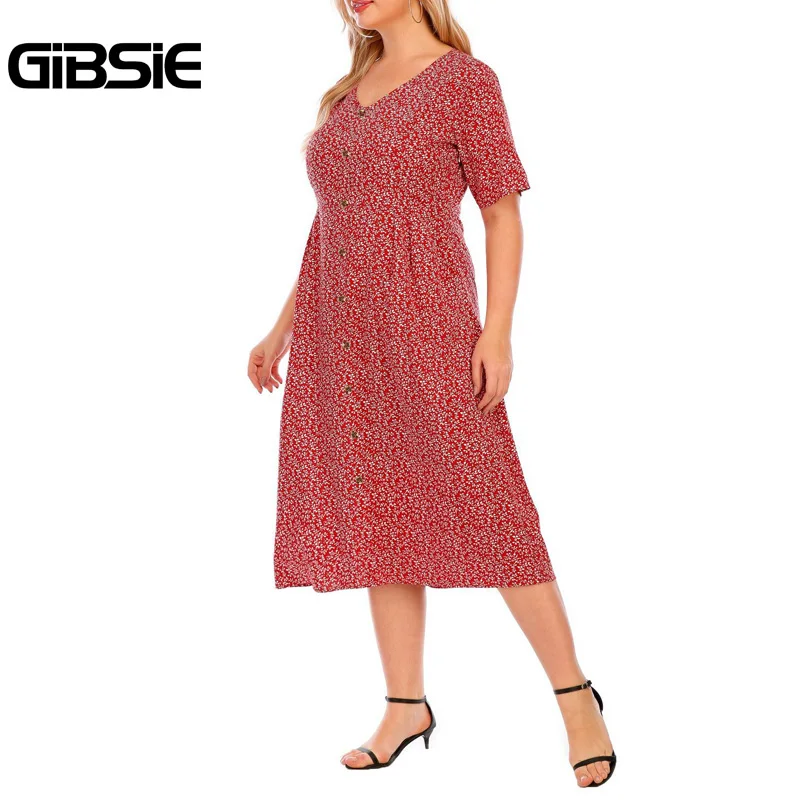 Платье-трапеция женское в стиле бохо с V-образным вырезом коротким рукавом