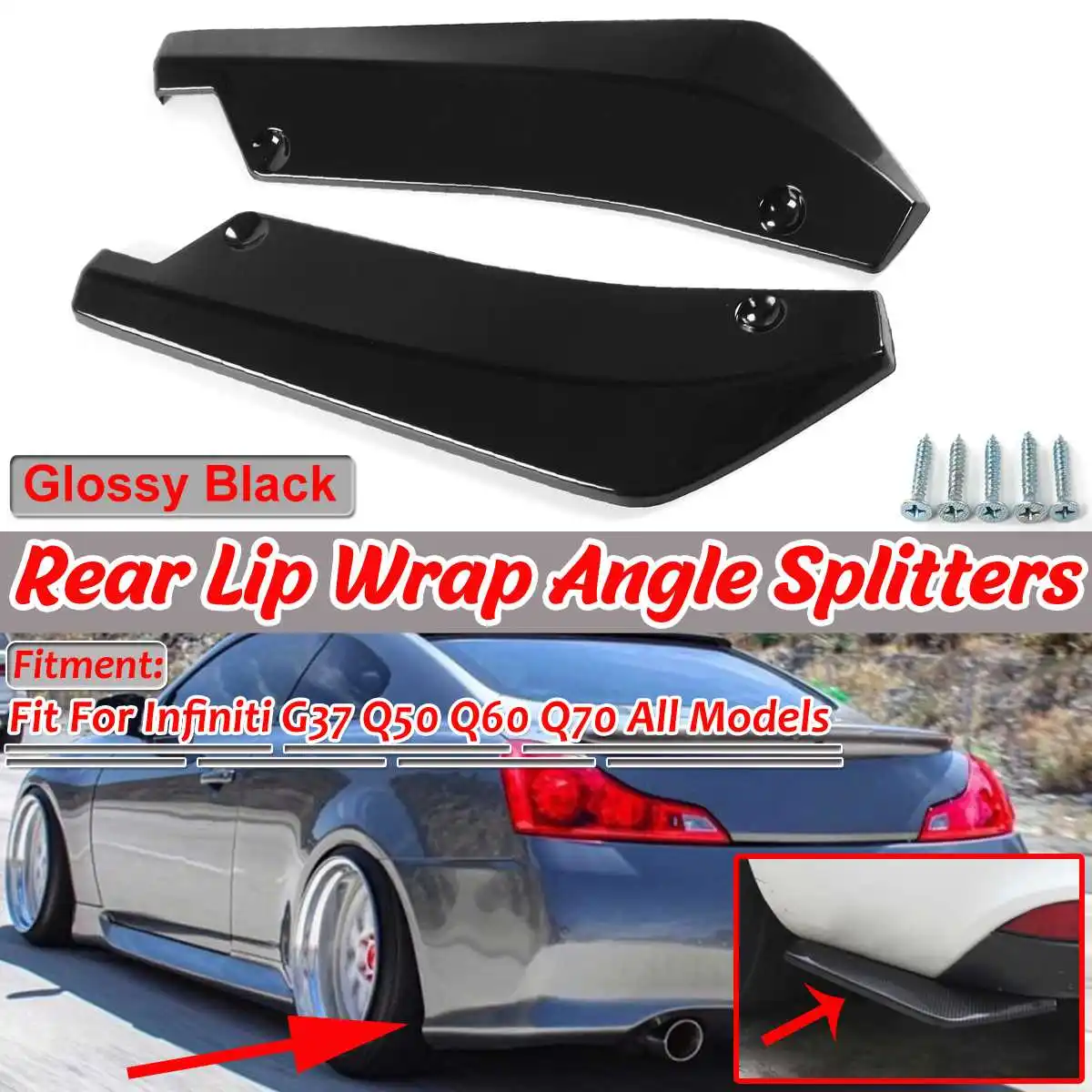 

A Pair Universal Car Rear Bumper Lip Diffuser Protector Splitters For Infiniti Q50 Q60 Q70 G25 G37 For VW For Golf MK5 MK6 MK7