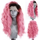 Длинные волнистые парики Charisma, розовый парик из синтетического кружева спереди для черных женщин, термостойкие тонкие волосы, парики для косплея