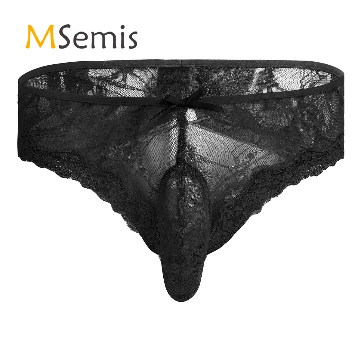 

Мужское нижнее белье, нижнее белье, трусы с цветочным кружевом, Прозрачное нижнее белье с мешочком, трусы-бикини с открытыми ягодицами, трус...
