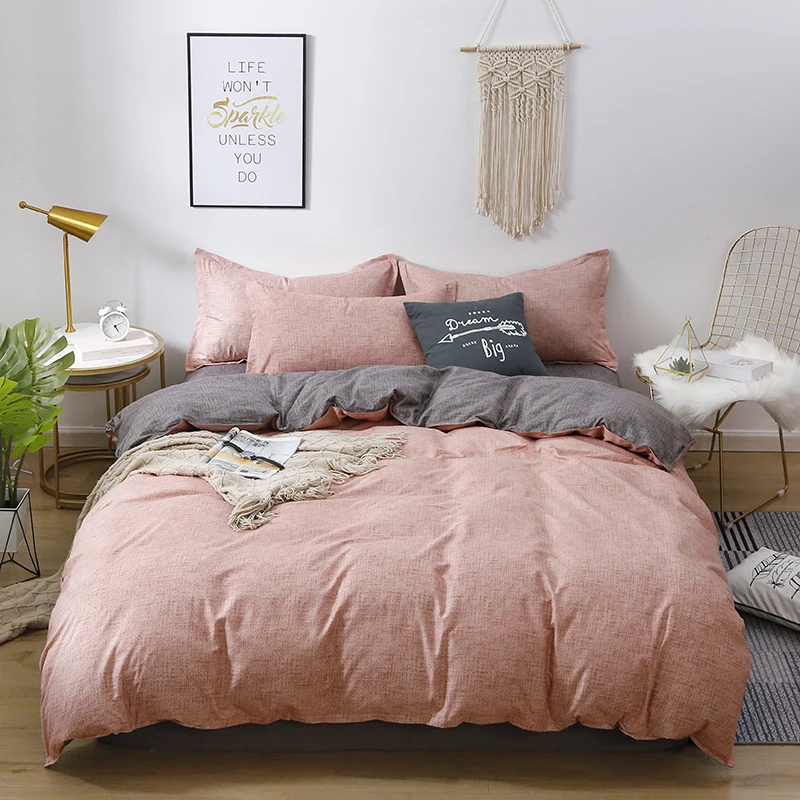 

New Home Textile Pink Stripe Nordic Simple Bedding Set 3/4Pcs Girl Child Adult Woman Bed Sheet Duvet Cover Pillowcase Sheet