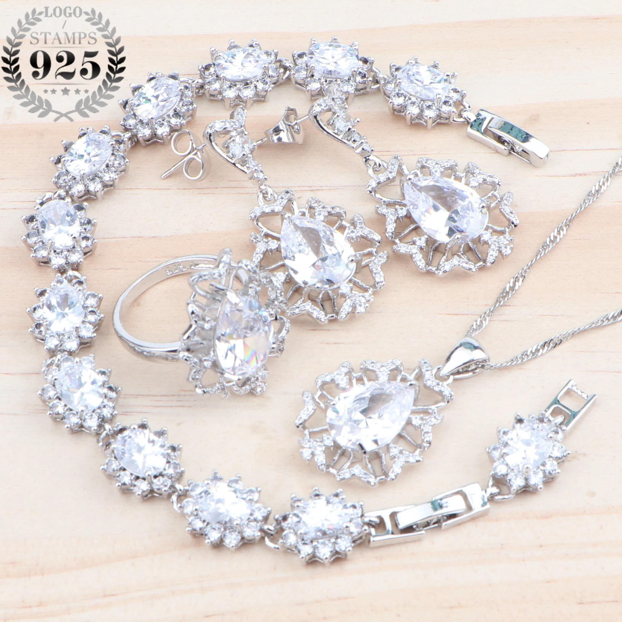 Женский комплект свадебных украшений с белым цирконием роскошные ювелирные