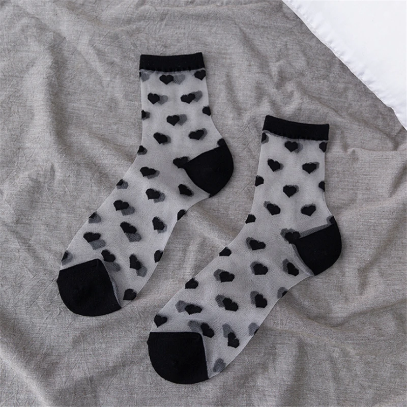 Sexy Lace Mesh Transparent Women Socks Summer Fashion Japanese Cute Elasticity Silk Sock For Ladies Black White Socks New