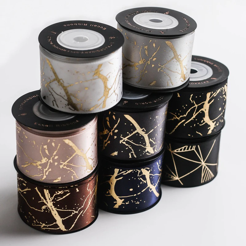 

Ribbon 10yards/roll 38 mm Gold Foil Printed Satin Ribbons DIY Crafts Gifts Packaging Fashion Wedding Decoration