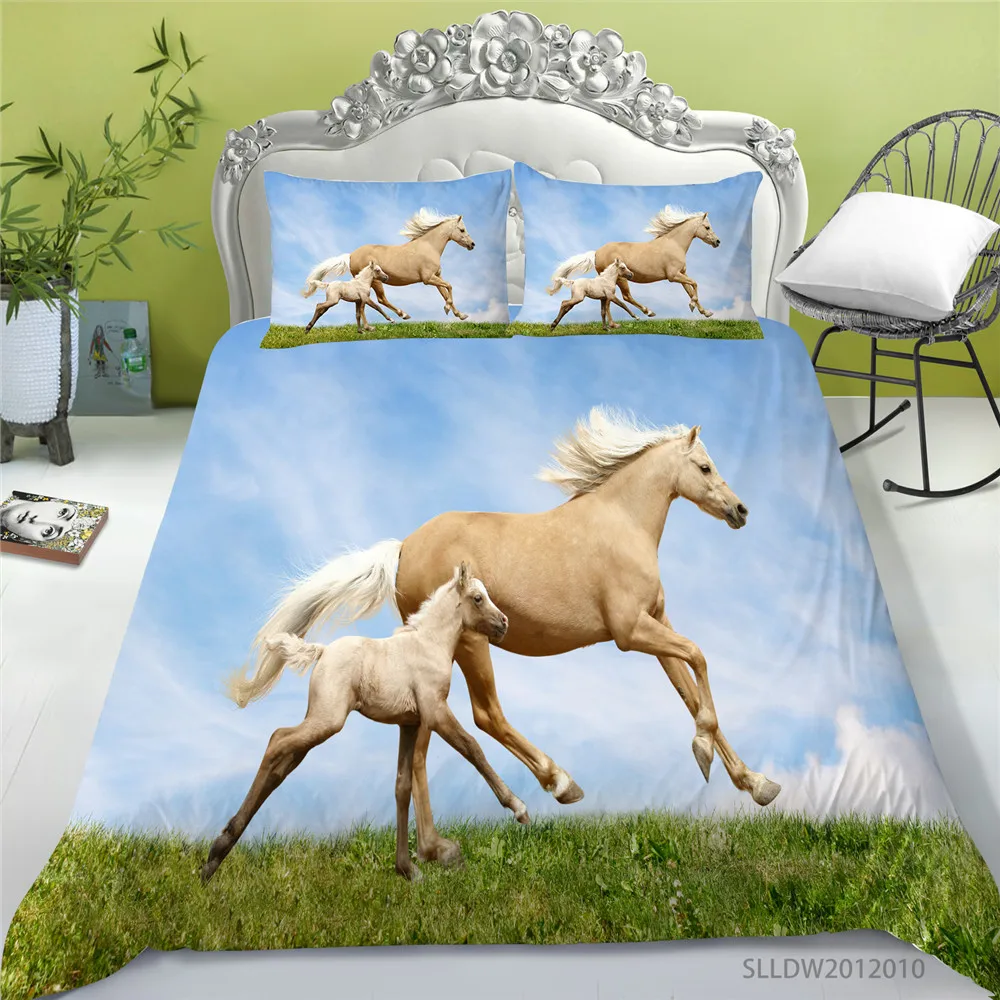 

3D Bedding Set Animals Print King Size Duvet Cover Set Horses Quilt Cover Teen Adult Boys Soft Breathable Polyester Bedclothes