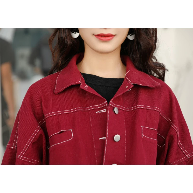 

Autumn new gothic clothing women streetwear short women bomber jacket fashion candy color denim jacket
