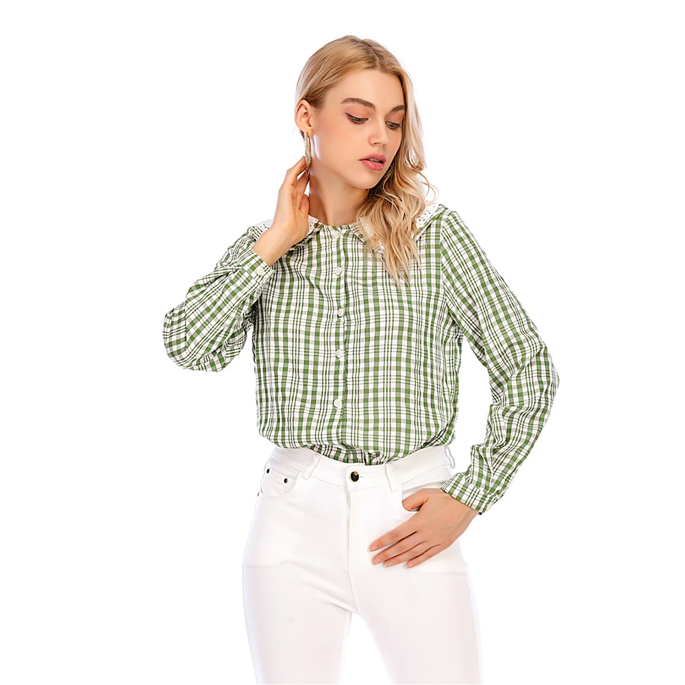 

Spring Autumn New Best Selling European American Fashion Women's Long Sleeve Plaid Shirt