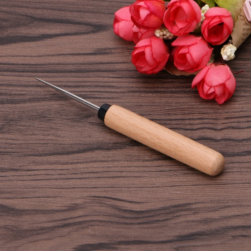

53CA Leather Craft Awl Tools Hole Maker Wooden Handle Sewing Stitching Punching