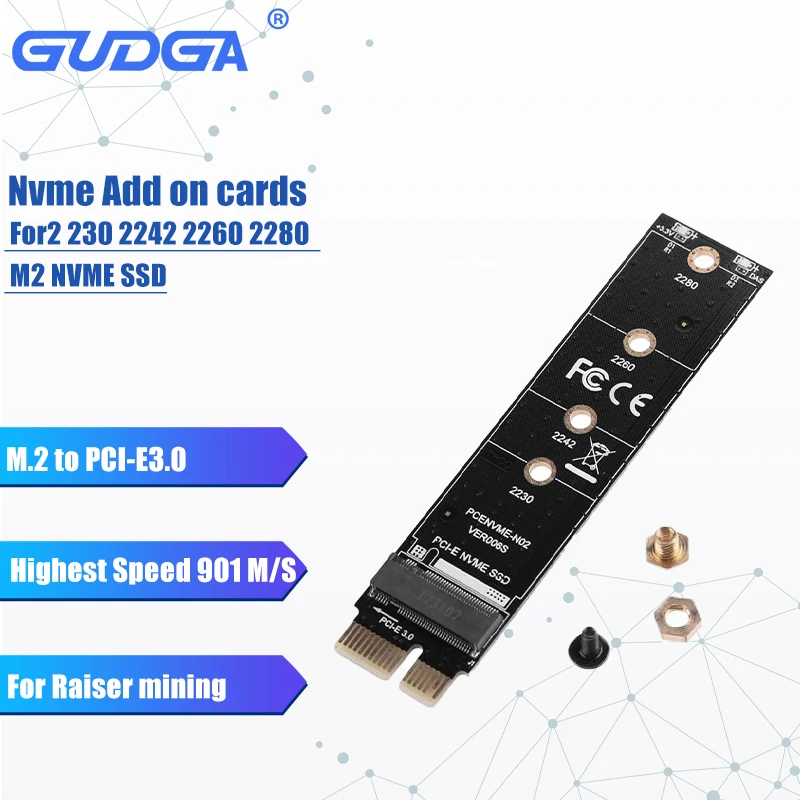 

GUDGA Nvme Adapter M.2 to PCI-E3.0 Add on cards PCI Express 1X M Key Connector For Raiser mining 2230 2242 2260 2280 M2 NVME SSD