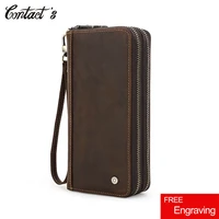 cow leather free engraving wallet men clutch bag dobble zipper male multifunction phone purse coin pocket card holder carteira