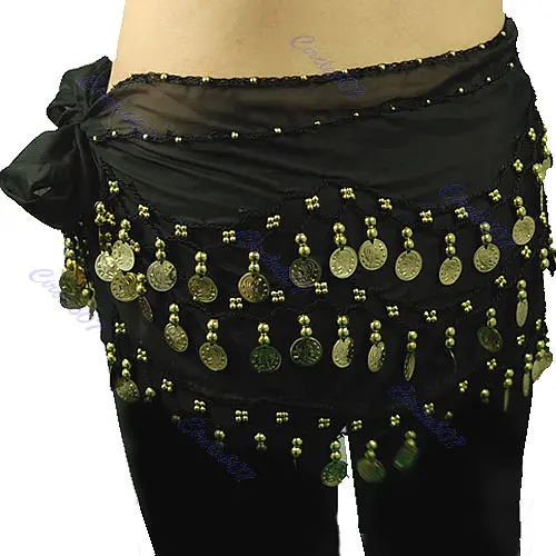 

24BC New Chiffon India 3 Rows Gold Coin Chain Belt Skirt Belly Dance Hip Scarf