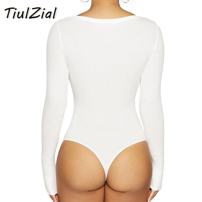 

TiulZial Ribbed Knitted Cut Out Long Sleeve Bodycon Bodysuit Autumn Casual White Bodysuit Women 2021 Body Female For Woman Top