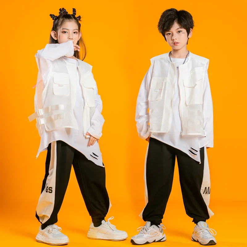 

1201 Stage Outfit Hip Hop Clothes Kids Girls Boys Jazz Street Dance Costume Black White Sweatshirt Pink Pants Hiphop Clothing