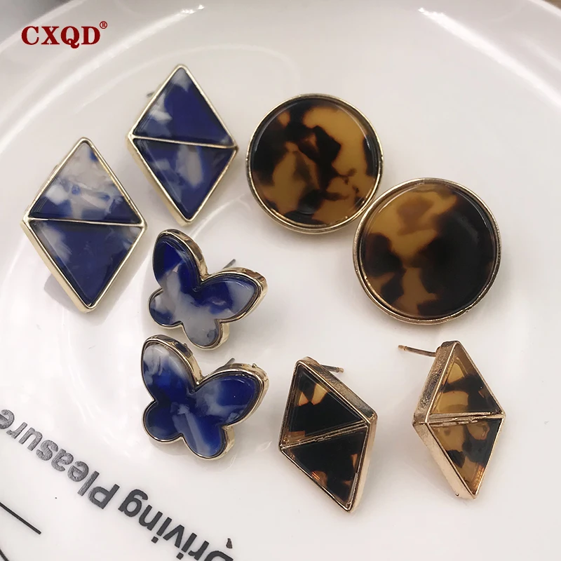 Женские асимметричные серьги-гвоздики с эпоксидной смолой CXQD, корейские серьги с уксусной кислотой, модные геометрические ювелирные изделия, 2019