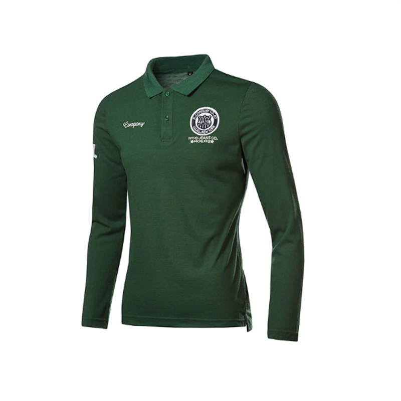 Весна Осень мужские рубашки поло с длинным рукавом модные повседневные вышивкой