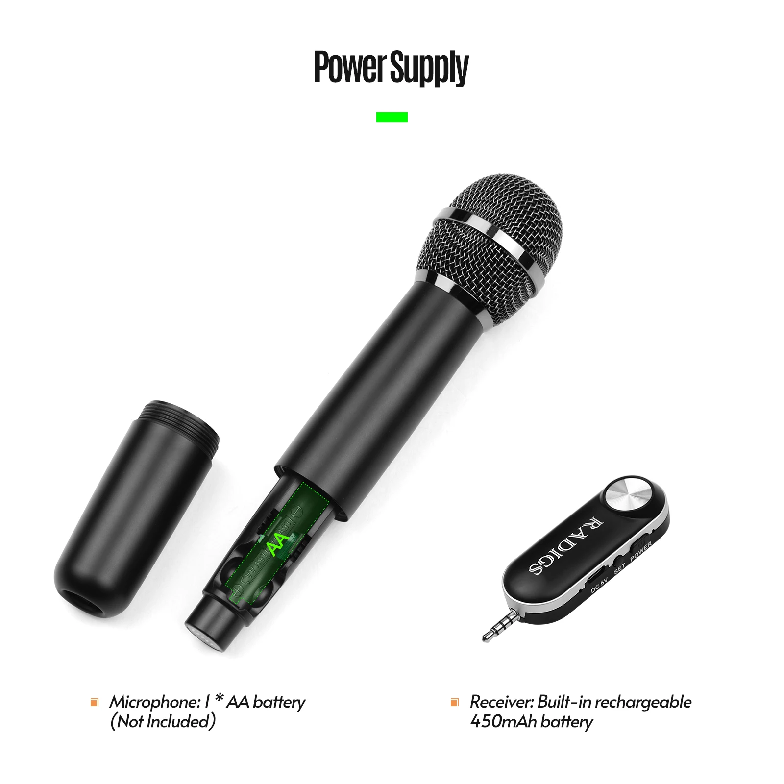 

UHF Wireless Microphone System with Handheld Transmitter Receiver 500-950MHz 3.5mm Plug with 6.35mm Adapter for Smartphone