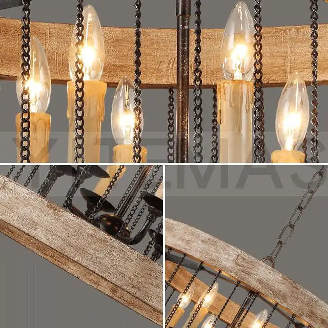 Черный винтажный подвесной светильник деревянный 6 светлый французский