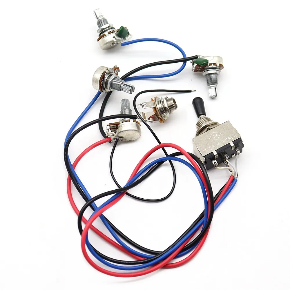 

1 Set Guitar Wiring Harness Prewired 2v2t 3way Toggle Switch Jack 500k Pots