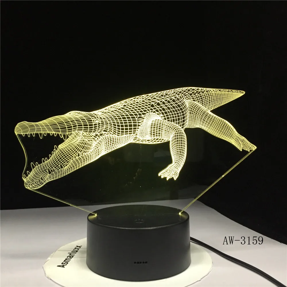 Крокодиловый 3D светильник ночной креативный сенсорный контроль красочная