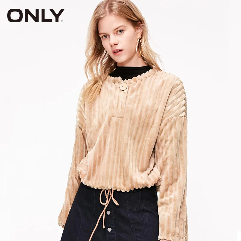 Только женские свободный крой круглый вырез шнурок подол свернутый пуловер