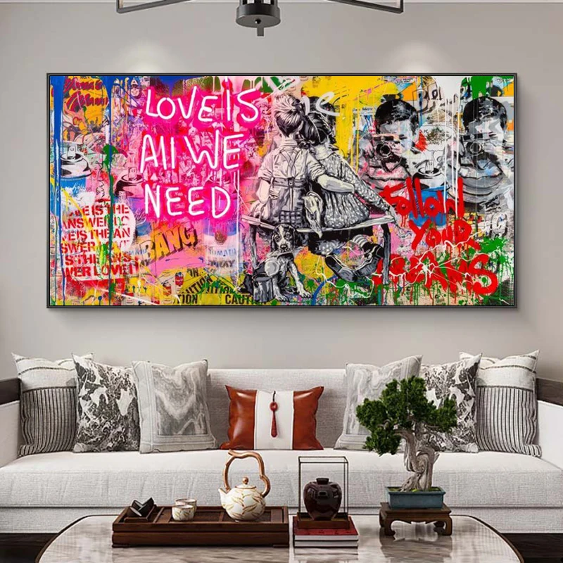 

Banksy Art Love Is All We Need Canvas Paintings on The Wall Follow Your Dream Graffiti Street Art Pictures for Home Decoration