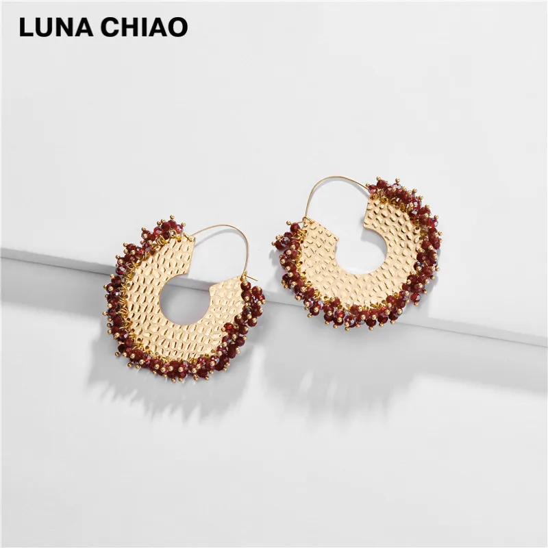 red LUNA CHIAO, модные ювелирные изделия, серьги из бисера, стеклянные хрустальные металлические серьги-обруч для женщин - Окраска металла: red