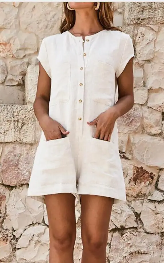 

Летний Новый Модный комбинезон с коротким рукавом и круглым вырезом, шорты, повседневный Облегающий комбинезон на талии