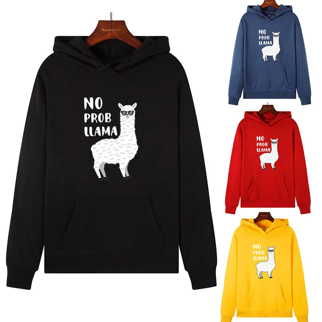 Свитшот женский осенний с длинным рукавом и принтом альпака|Женские толстовки