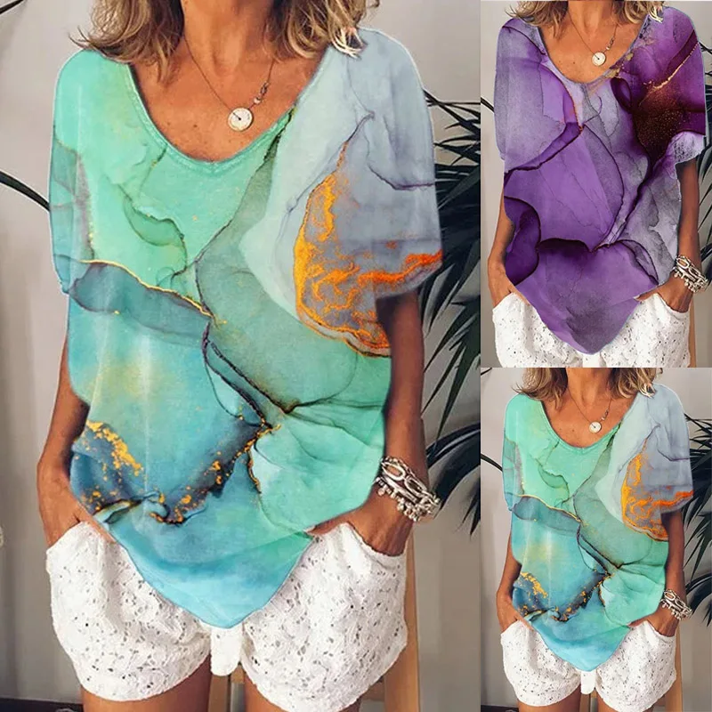 

2021 Summer Women Sweet Style Loose Tops Lady Fashion Round Neck Clothes Female Casual Printing Short Sleeve T-shirt