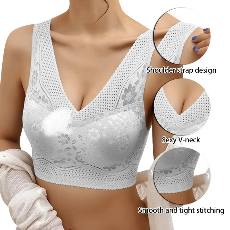 

Seamless Breathable Plus Size Lace Push Up Bras For Women Sexy Wire Free Top Lingerie V-neck Bralette Low Back Underwear
