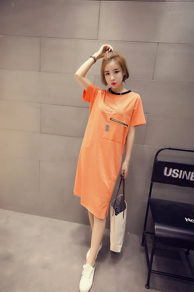 Платья для беременных Полосатое хлопковое модное летнее платье до колена с